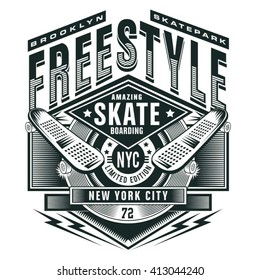 Free style skate sport typography, t-shirt graphics, vectors