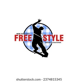 FREE STYLE ,Skateboard, NYC,Brooklyn,  t-shirt design vector illustration.