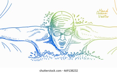 Free Style Swimming. Handdrawn Vector Eps.10