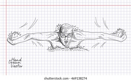 Free Style Swimming. Handdrawn Vector Eps.10