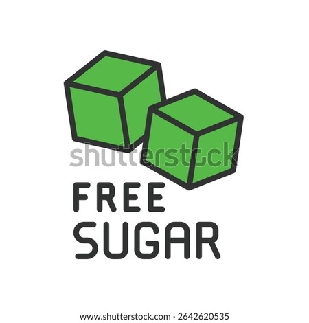 Free sugar, icon in line design, green. Sugar-free, no-sugar, diet, diabetes, healthy, sweetener, label on white background vector. Free sugar, editable stroke icon