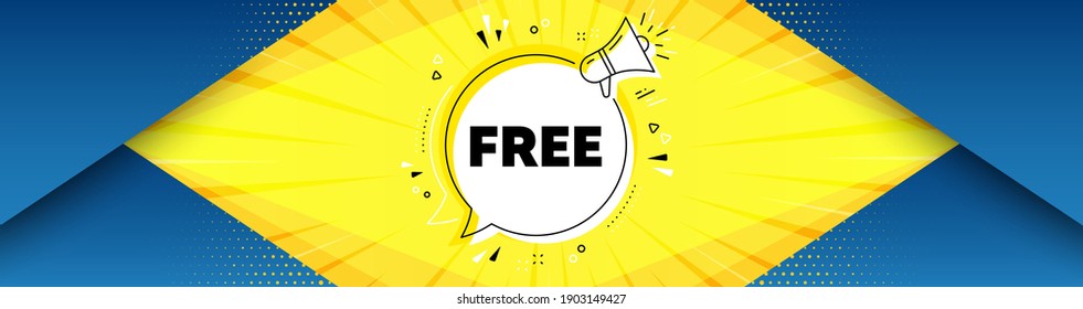 Free symbol. Background with offer speech bubble. Special offer sign. Sale. Best advertising coupon banner. Free badge shape message. Abstract yellow background. Vector