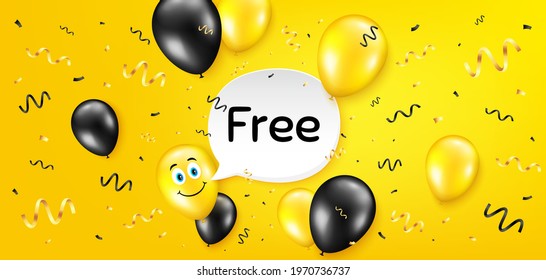 Free symbol. Balloon confetti vector background. Special offer sign. Sale. Birthday balloon background. Free message. Celebrate yellow banner. Vector