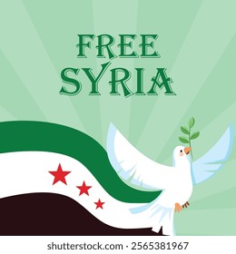 Free syria, Syrian revolution flag with dove of peace