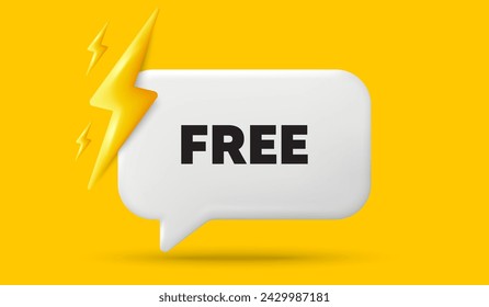 Kostenloser Tag. 3D-Sprechblasen-Banner mit Leistungsenergie. Sonderangebotsschild. Verkaufspromotion-Symbol. Freie Chat-Nachricht. In: 3D Offer Talk Box. Vektor