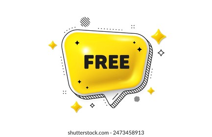 Free tag. Chat speech bubble 3d icon. Special offer sign. Sale promotion symbol. Free chat message. Speech bubble banner with stripes. Yellow text balloon. Vector