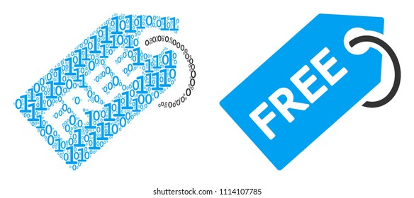 Free tag composition icon of zero and one symbols in different sizes. Vector digit symbols are scattered into free tag composition design concept.