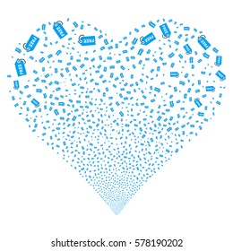 Free Tag fireworks with heart shape. Vector illustration style is flat blue and gray iconic symbols on a white background. Object stream combined from confetti pictograms.