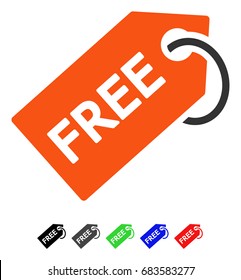 Free Tag flat vector illustration with colored versions. Color free tag icon variants with black, gray, green, blue, red.