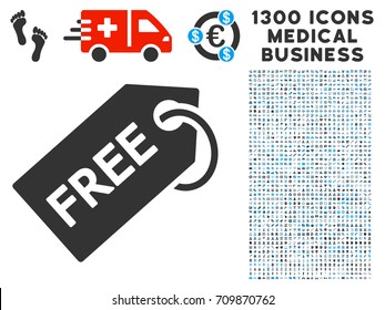 Free Tag grey vector icon with 1300 healthcare commercial symbols. Collection style is flat bicolor light blue and gray pictograms.