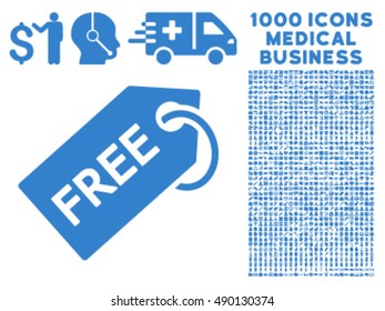 Free Tag icon with 1000 medical business cobalt vector design elements. Collection style is flat symbols, white background.