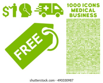 Free Tag icon with 1000 medical business eco green vector design elements. Collection style is flat symbols, white background.