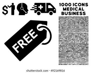 Free Tag icon with 1000 medical business black vector pictograms. Collection style is flat symbols, white background.
