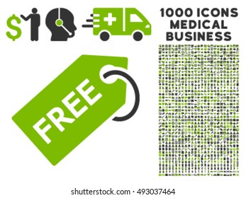 Free Tag icon with 1000 medical business eco green and gray vector design elements. Set style is flat bicolor symbols, white background.