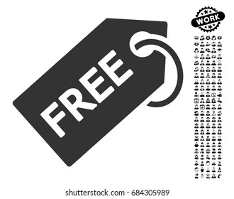 Free Tag icon with black bonus work graphic icons. Free Tag vector illustration style is a flat gray iconic symbol for web design, app user interfaces.