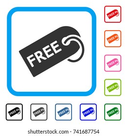 Free Tag icon. Flat gray iconic symbol in a light blue rounded squared frame. Black, gray, green, blue, red, orange color additional versions of Free Tag vector. Designed for web and application UI.