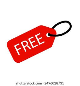 Free tag icon. Red price label. Discount vector symbol. Black loop design.