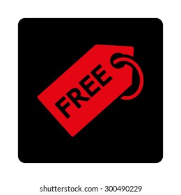 Free tag icon. This flat rounded square button uses intensive red and black colors and isolated on a white background.