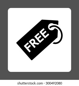 Free tag icon. This flat rounded square button uses black and white colors and isolated on a gray background.