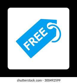 Free tag icon. This flat rounded square button uses blue and white colors and isolated on a black background.