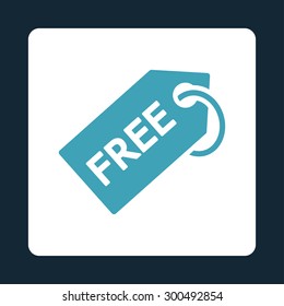 Free tag icon. This flat rounded square button uses blue and white colors and isolated on a dark blue background.