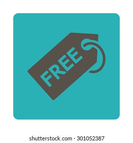 Free tag icon. This flat rounded square button uses grey and cyan colors and isolated on a white background.
