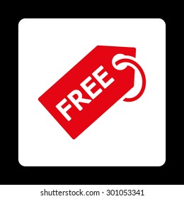 Free tag icon. This flat rounded square button uses red and white colors and isolated on a black background.