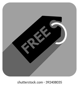 Free Tag long shadow vector icon. Style is a flat free tag iconic symbol on a gray square background.