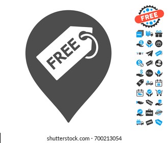 Free Tag Marker grey icon with free bonus design elements. Vector illustration style is flat iconic symbols.