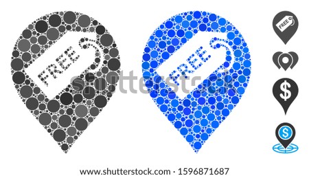 Free tag marker mosaic of circle elements in different sizes and color tones, based on free tag marker icon. Vector circle elements are united into blue illustration.