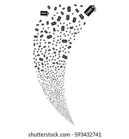 Free Tag random fireworks stream. Vector illustration style is flat black iconic symbols on a white background. Object fountain made from scattered design elements.