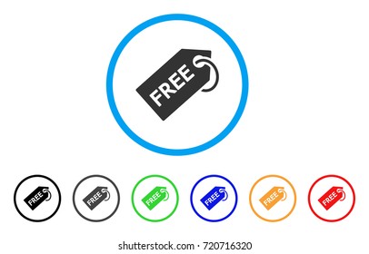 Free Tag rounded icon. Style is a flat free tag gray symbol inside light blue circle with black, gray, green, blue, red, orange variants. Vector designed for web and software interfaces.