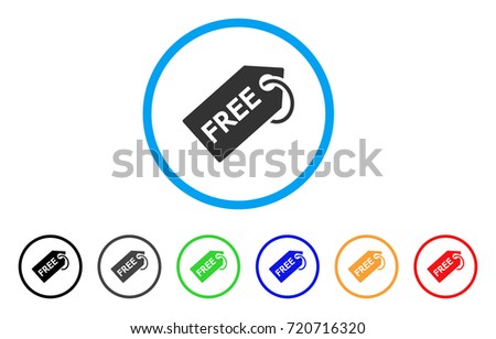 Free Tag rounded icon. Style is a flat free tag gray symbol inside light blue circle with black, gray, green, blue, red, orange variants. Vector designed for web and software interfaces.