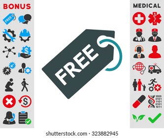Free Tag vector icon. Style is bicolor flat symbol, soft blue colors, rounded angles, white background.