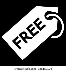 Free Tag vector icon. Style is flat symbol, white color, rounded angles, black background.
