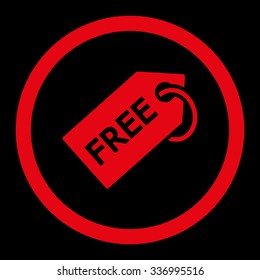 Free Tag vector icon. Style is flat rounded symbol, red color, rounded angles, black background.