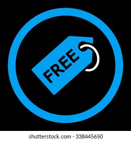 Free Tag vector icon. Style is bicolor flat rounded symbol, blue and white colors, rounded angles, black background.