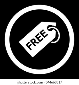 Free Tag vector icon. Style is flat rounded symbol, white color, rounded angles, black background.