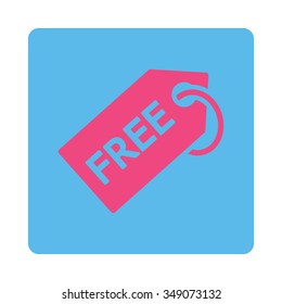 Free Tag vector icon. Style is flat rounded square button, pink and blue colors, white background.