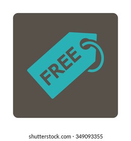 Free Tag vector icon. Style is flat rounded square button, cyan and grey colors, white background.