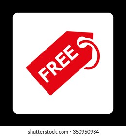 Free Tag vector icon. Style is flat rounded square button, red and white colors, black background.