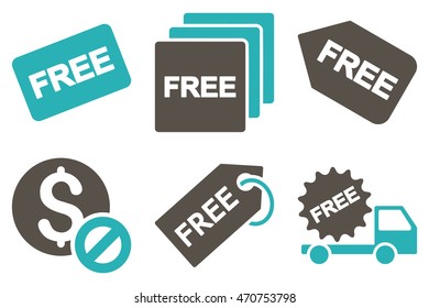 Free Tag vector icons. Pictogram style is bicolor grey and cyan flat icons with rounded angles on a white background.