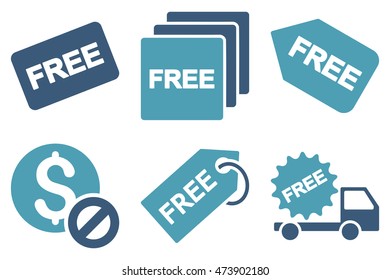 Free Tag vector icons. Pictogram style is bicolor cyan and blue flat icons with rounded angles on a white background.