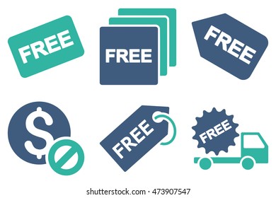 Free Tag vector icons. Pictogram style is bicolor cobalt and cyan flat icons with rounded angles on a white background.