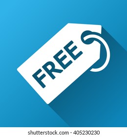 Free Tag vector toolbar icon for software design. Style is a white symbol on a square blue background with gradient long shadow.