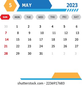 Free Template Calendar May 2023 Vector Design Square