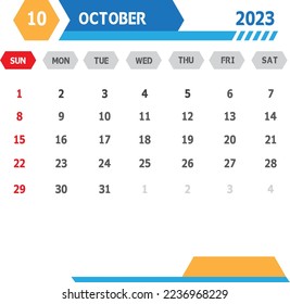 Free Template Calendar October 2023 Vector Design Square