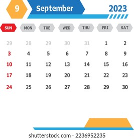 Free Template Calendar September 2023 Vector Design Square