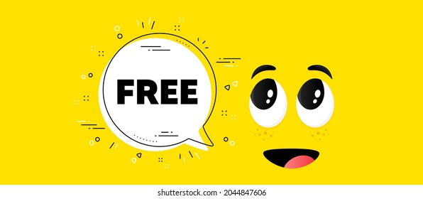 Free text. Cartoon face chat bubble background. Special offer sign. Sale promotion symbol. Free chat message. Character smile face background. Vector