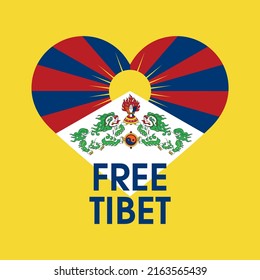 Free Tibet flag in heart shape icon vector. Tibetan flag heart design element. Flag of tibet icon isolated on a yellow background